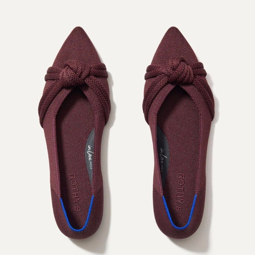 Rothy’s Burgundy Flats Knotted Knit Pointed Toe Slip on Ballet Flats 7.5 - Picture 6 of 6